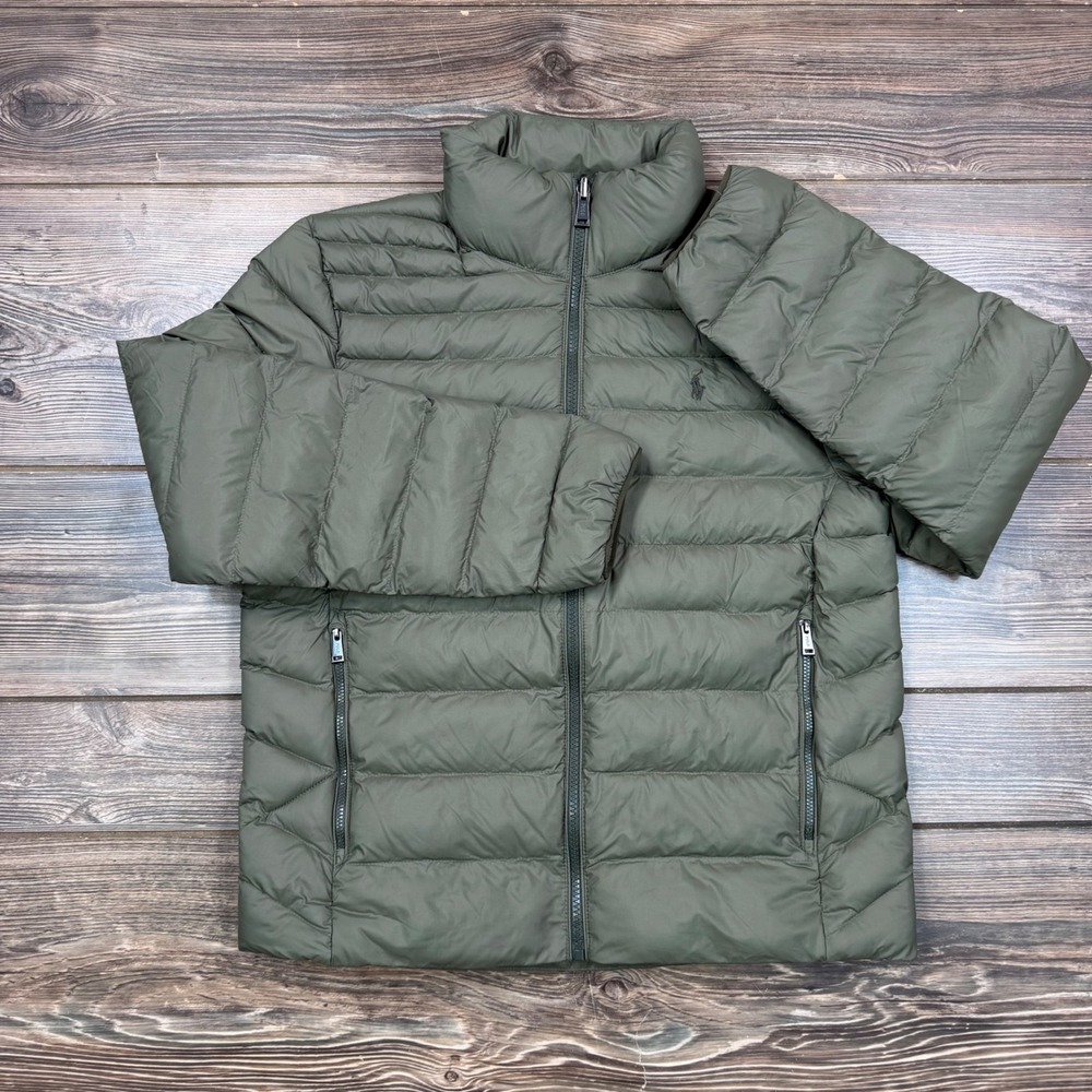 Polo Ralph Lauren Kids Size XL 18-20 Puffer Jacket Olive Green Quilted Zip